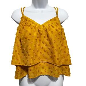 Miss Me Women Babydoll Boho Top S Yellow Swiss Dot Tiered Flowy Cottage Festival